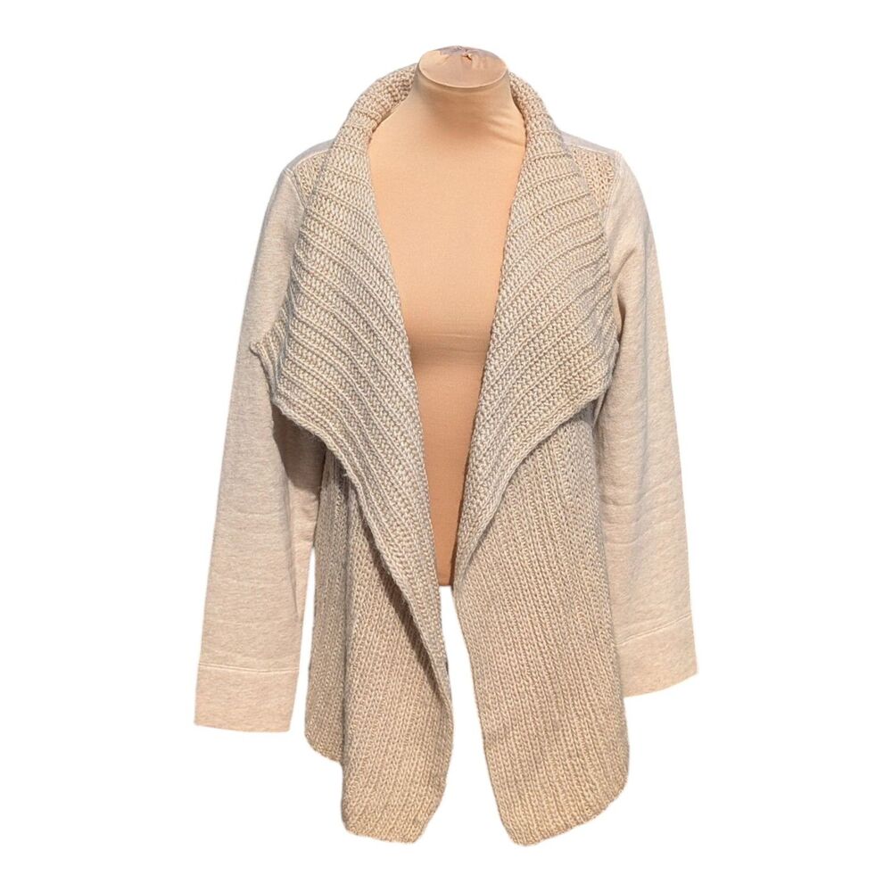 Talbots Women's M Beige Oversized Chunky Knit Open Front Cardigan Sweater Boho